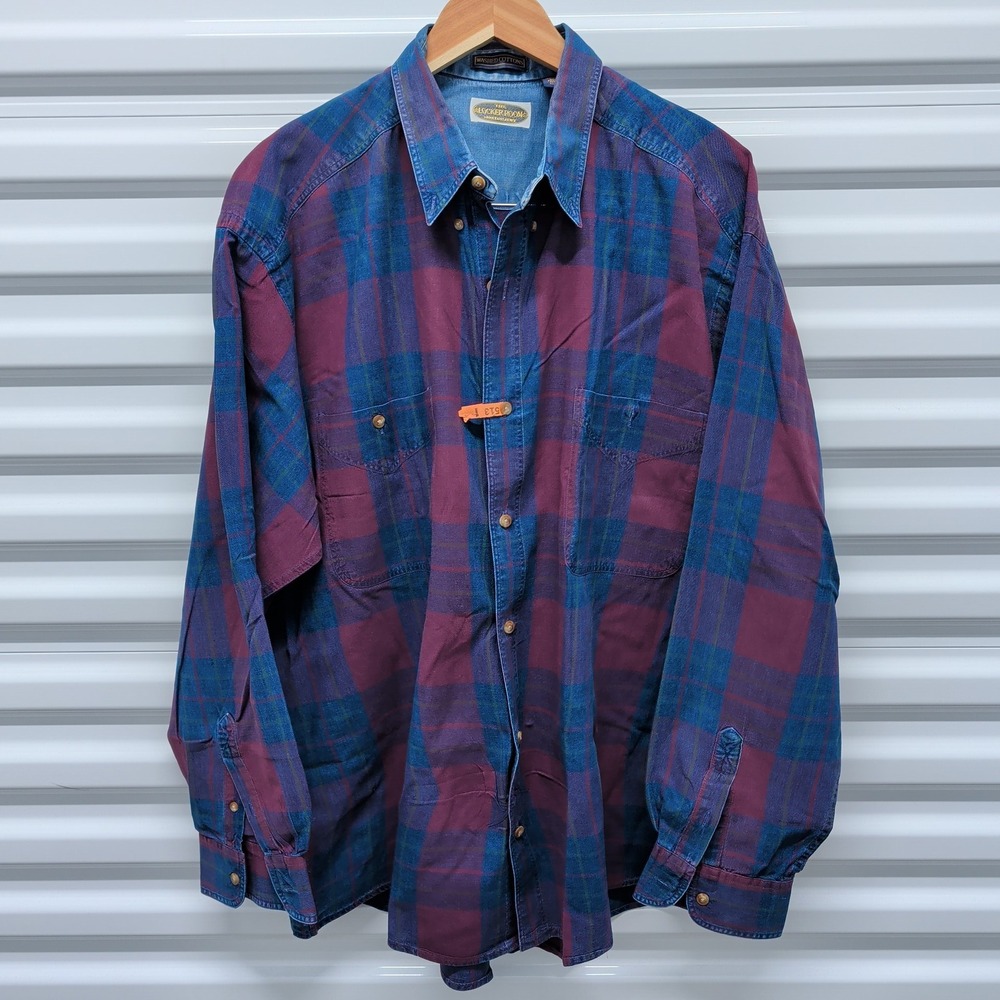The‎ Locker Room Montgomery Shirt XL Mens Purple Blue Plaid Cotton Button Down